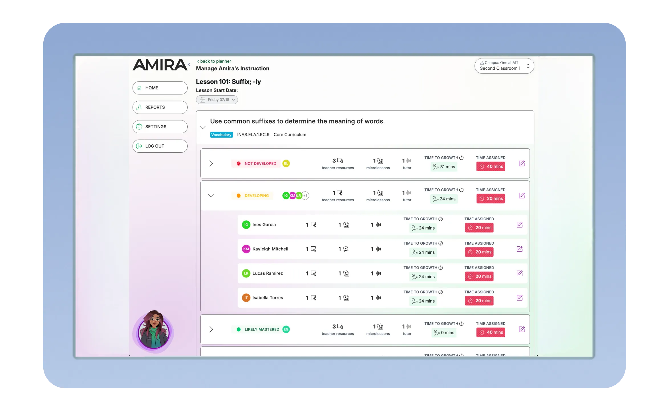 Amira grouping students by readiness and skill focus